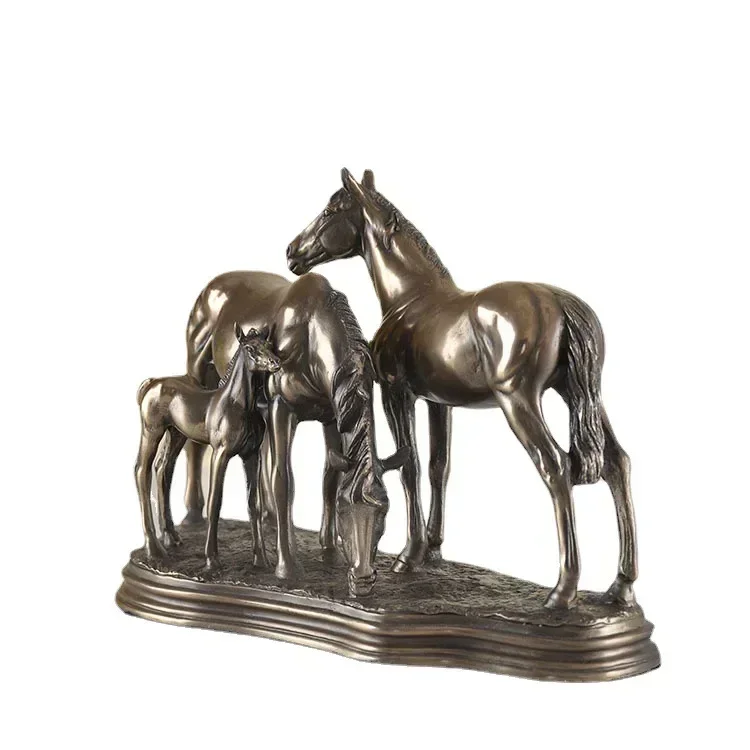 Pasture Horse Family Statue Resin and Copper Household Bronco Sculpture Pony Ornament Home Craft Decor Birthday Gift for Parents