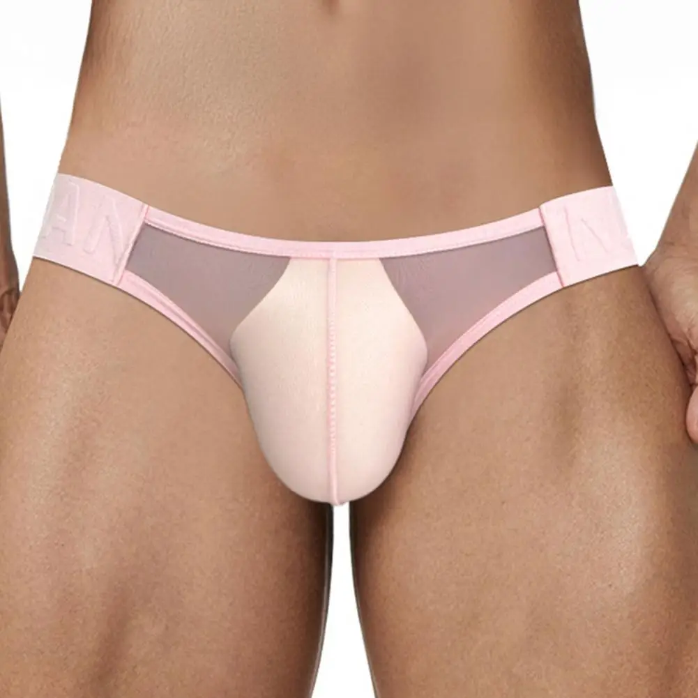 Men Low-rise Briefs Elastic Men Thongs Men's Low Waist Briefs Ultra Thin Mesh Thongs Breathable Solid Color Underwear Sexy Yarn