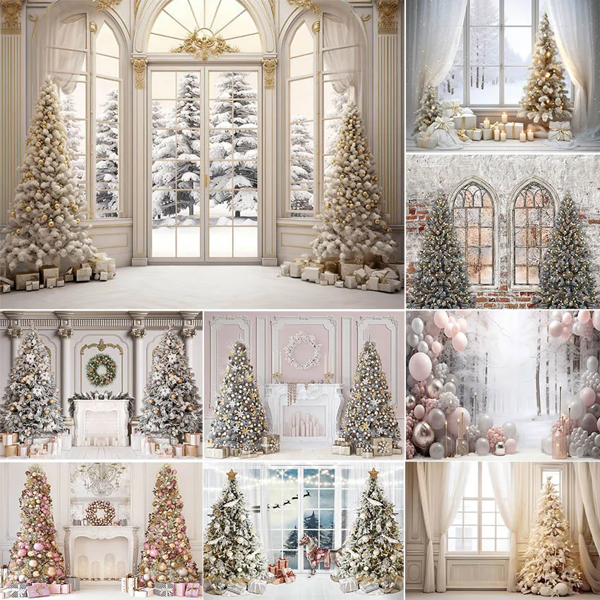 Avezano Christmas Backdrop Photography Background Winter Snowy Windows Xmas Trees Family Portrait Photocall Photo Studio