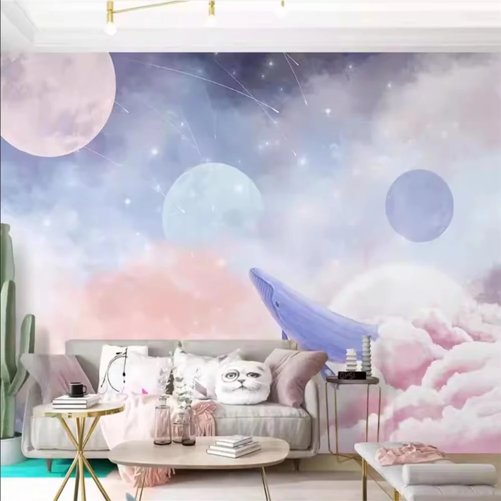 Custom Nordic Art Pink Starry Sky Fantasy Wallpaper for Children's Room Princess Room Mural Internet Celebrity Anchor Wall paper
