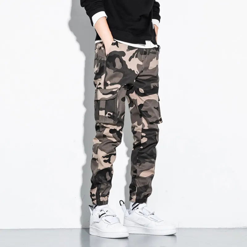 

Spring Summer Trendy Versatile Workwear Pants Men's Camouflage Elastic Waist Drawstring Pockets Cotton Casual Straight Trousers