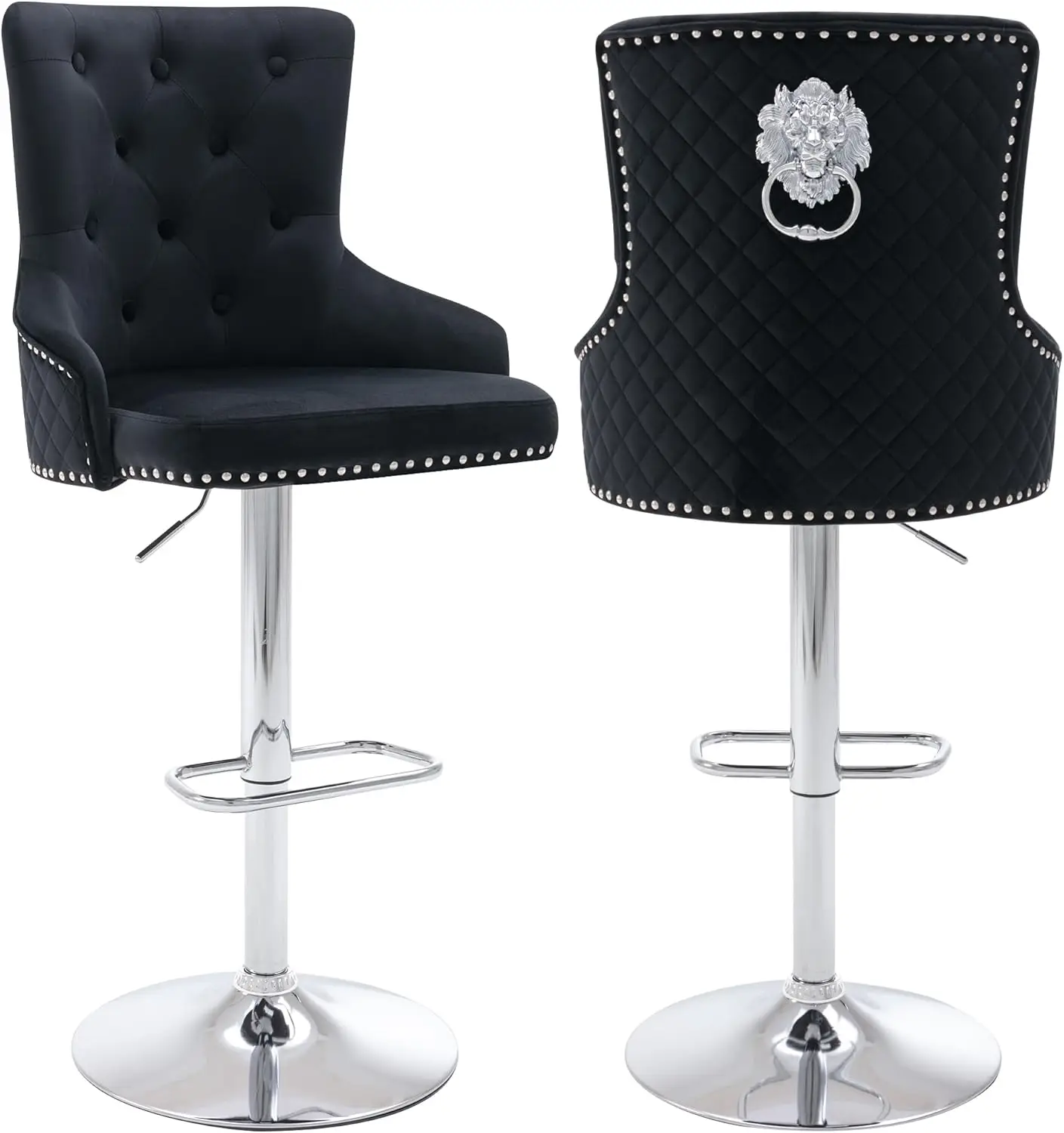 Abet Barkrukken Set Van 2, In Hoogte Verstelbare Fluwelen Draaibare Barkrukken Met Voetensteun, Zacht Kussen Met Hoge Rug