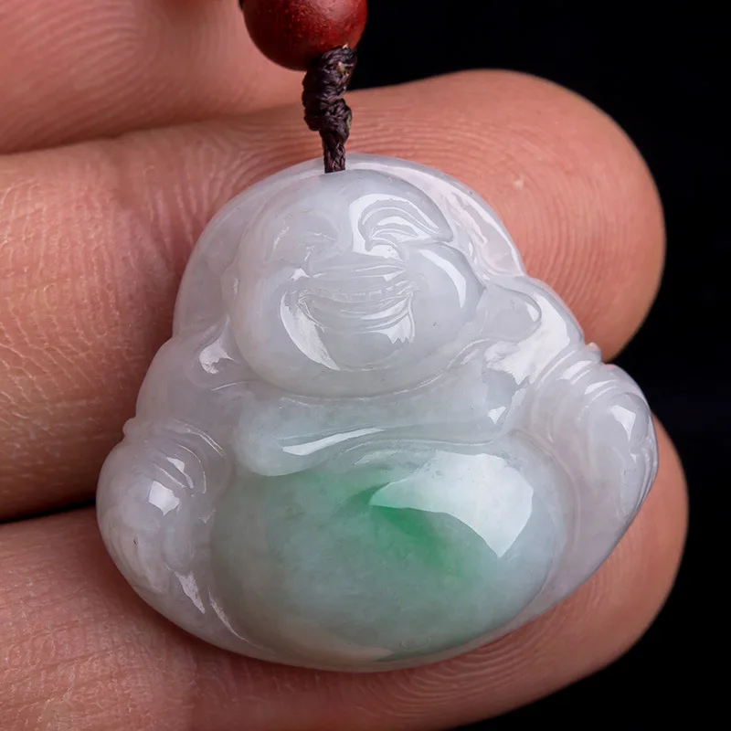 Genuine Myanmar Grade A Jadeite Buddha Pendant With Rope Chain Burma Jade Lucky Charms Amulets Necklace Men Women Fine Jewelry