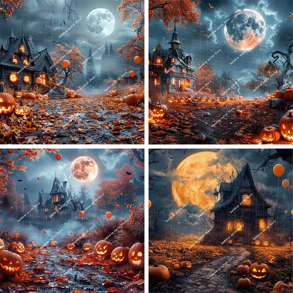 

Фон для фотосъемки Mehofond на Хэллоуин, ночь, тыква для семьи, детский портрет, кленовые листья, лунный замок, декор, реквизит