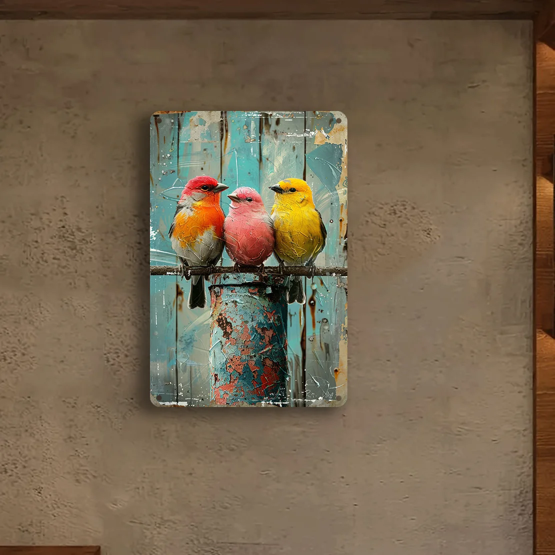 Arte de pared de Metal con pájaros Vintage, letrero de hierro resistente a la intemperie para el hogar, cocina, Club, cafetería, decoración de pared fácil de instalar con agujeros, 1 ud.