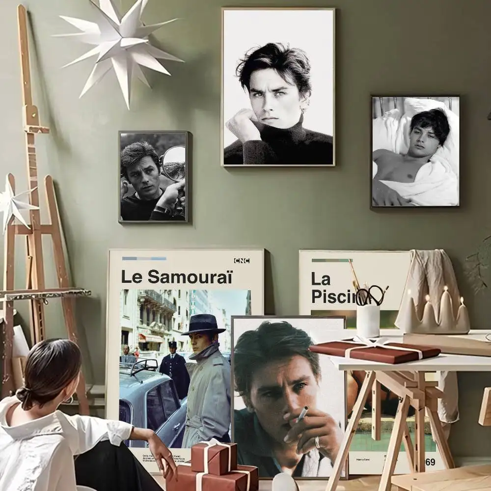 Celebrity Alain Delon Sticky Posters Fancy Wall Sticker for Living Room Bar Decoration Vintage Decorative Painting