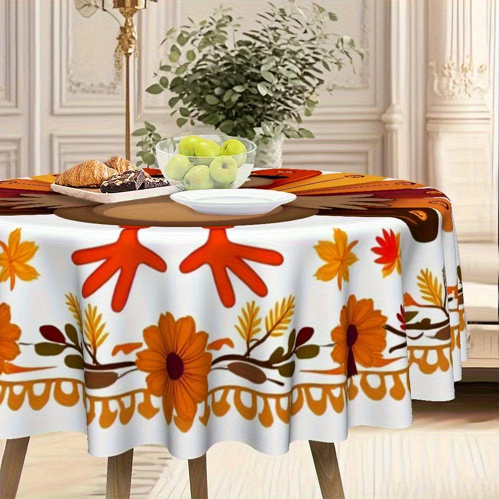 One tablecloth, made of peach-colored velvet, featuring a Thanksgiving and Christmas-themed turkey patternzyc