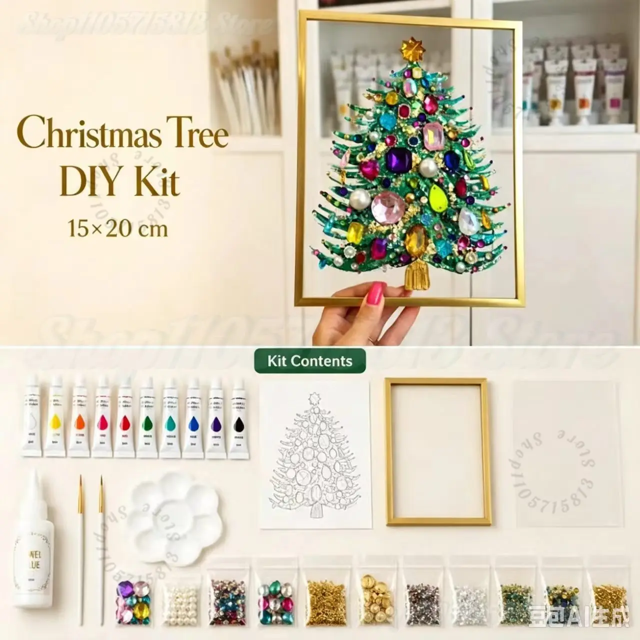 Afbeelding 4: DIY Sieraden Kerstboom Kunstset Edelsteen Parel Schilderij Knutselset Met Lijst Kerst Huisdecoratie Kerstcadeau Voor Handgemaakte Kit