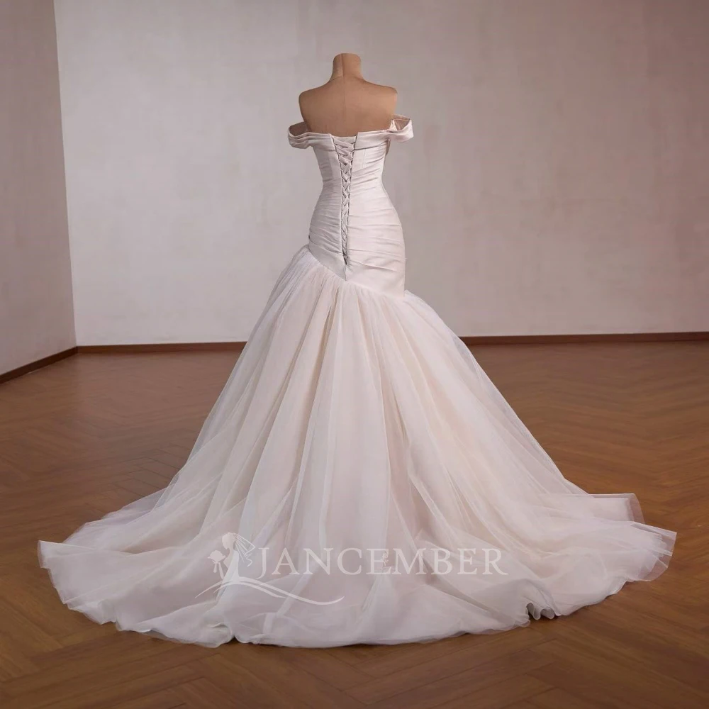 Customized Factory Wholesale Off The Shoulder Bridal Dress Satin Wedding Dress 2026 Sweep Train Mermaid Robe Vestido De Novia