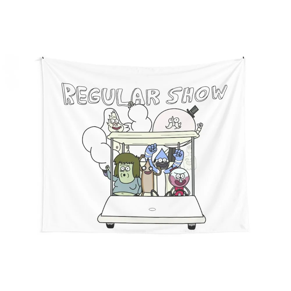 Regular Show Main Characters Mordecai,Rigby,Muscle Man,Pops,Benson,High Five Ghost,Skips Tapestry