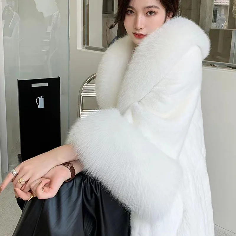 2023ฤดูใบไม้ร่วงฤดูหนาวเสื้อขนสัตว์ผู้หญิงใหม่สไตล์เกาหลีแฟชั่น Fox Fur Collar Overcoat