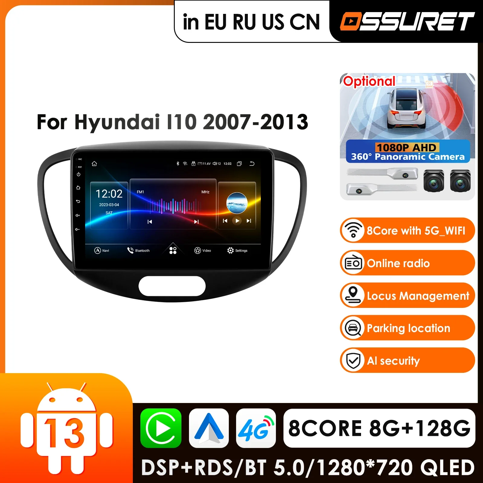 

Carplay Android Auto 2Din Car Radio GPS for Hyundai I10 2007-2013 Multimedia Video Player Navigation Stereo 9 inch Autoradio DSP