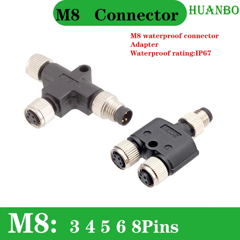 

M8 T-type/Y-type/I-type adapter waterproof male&female plug straight angle screw threaded sensor connector