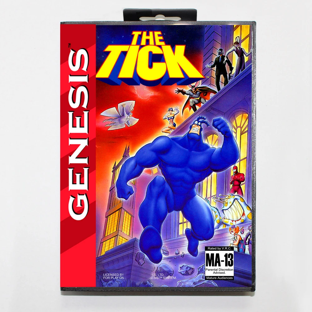 Cartucho de juego Tick MD con caja de EE. UU. Para sistema Sega Genesis Megadrive de 16 bits