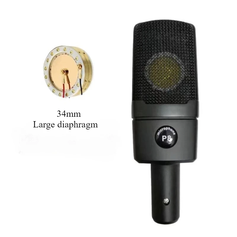 

P8 large diaphragm condenser microphone live microphone recording/live streaming host Karaoke 34MM large diaphragm