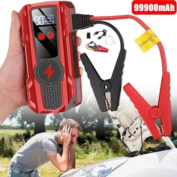 99900mAh High Capacity Car Jump Starter Power Bank 12V Vehicle Emergency Booster 8 Safety Protection System LED SOS Flashlight Dual USB Fast Charging for Car Motorcycle SUV Truck