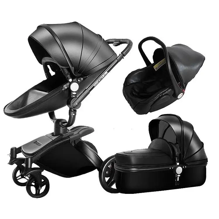 

High Landscape Stroller Baby 4 in 1 Shock Absorbent Bidirectional Sitting and Lying Folding 3 in 1 Baby Stroller with Car Seat