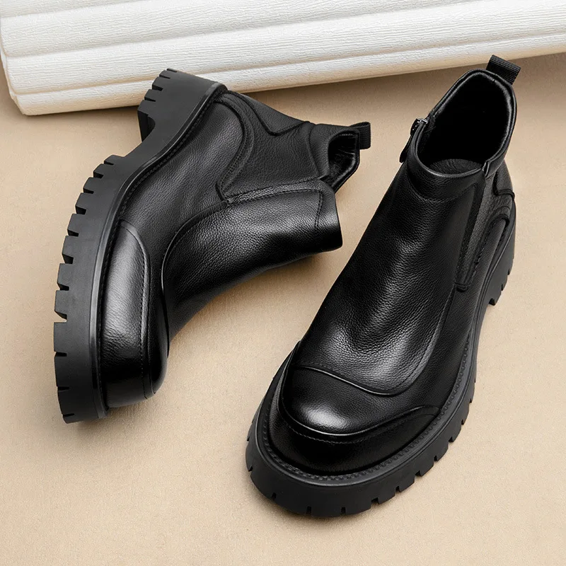 جديد عصري الخريف الشتاء الجلود الأعمال أحذية رجالية أحذية جلدية حقيقية #3