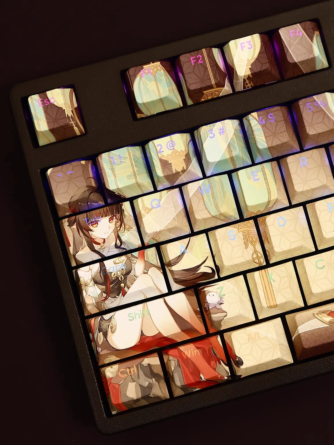 Imagem -03 - Desenhos Animados Anime Gaming Key Caps Pbt Backlit Keycaps Conjuntos para Teclado Honkai Star Trilho Lingsha Ansi 61 87 104 108 108