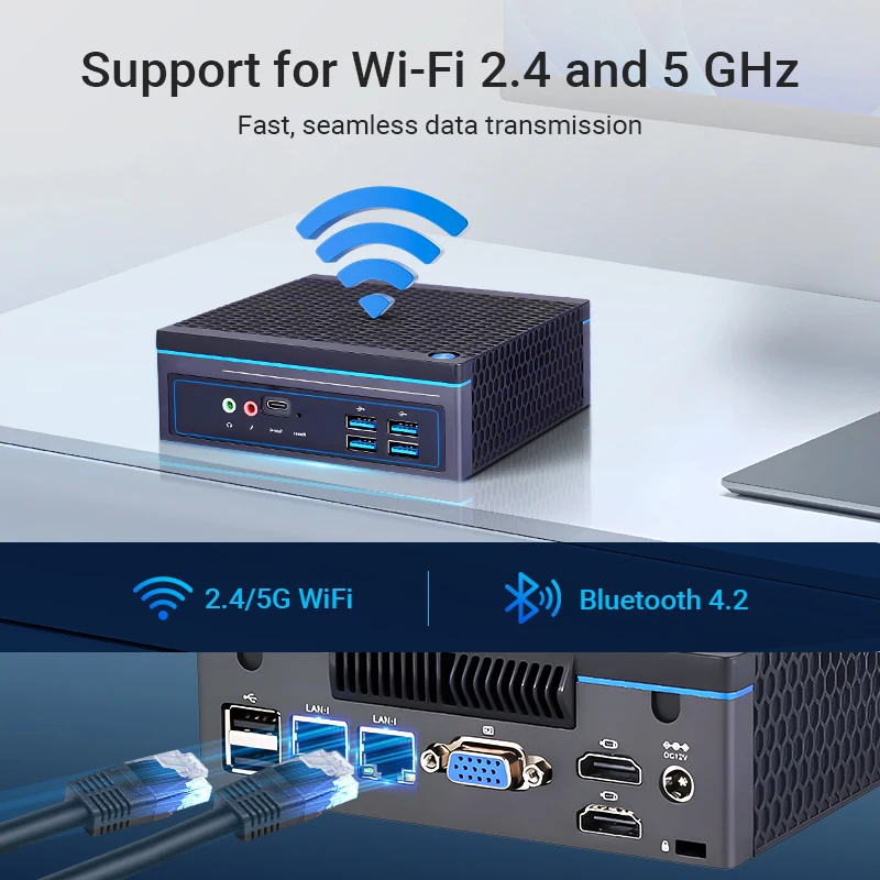 VNOPN كمبيوتر صغير Intel Core i3-8130U Windows 10 pro WiFi5 2 *GbE LAN TYPE-C 2HDMI + 1 * VGA للمنزل والمكتب والأعمال كمبيوتر الألعاب