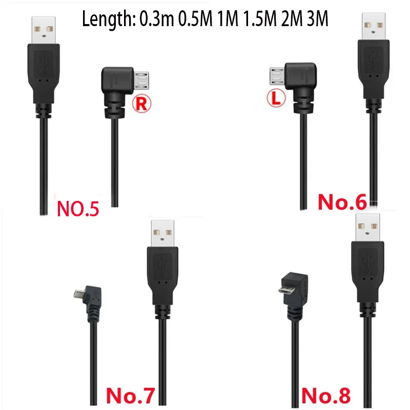 Up & Down & Left & Right Angled 90 Degree USB Micro USB Male to USB male Data Charge connector Cable 25cm 50cm for Tablet 5ft 1m