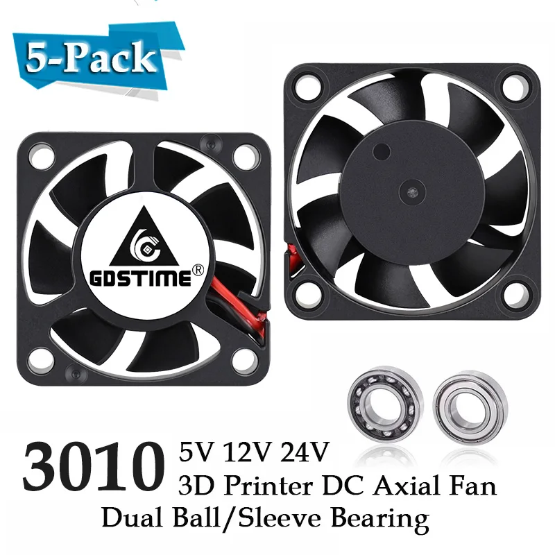 5Pcs Gdstime 3010 5V 12V 24V 2Pin 3CM 30mm 30x30x10mm Micro DC Mini Brushless Cooler Cooling Fan