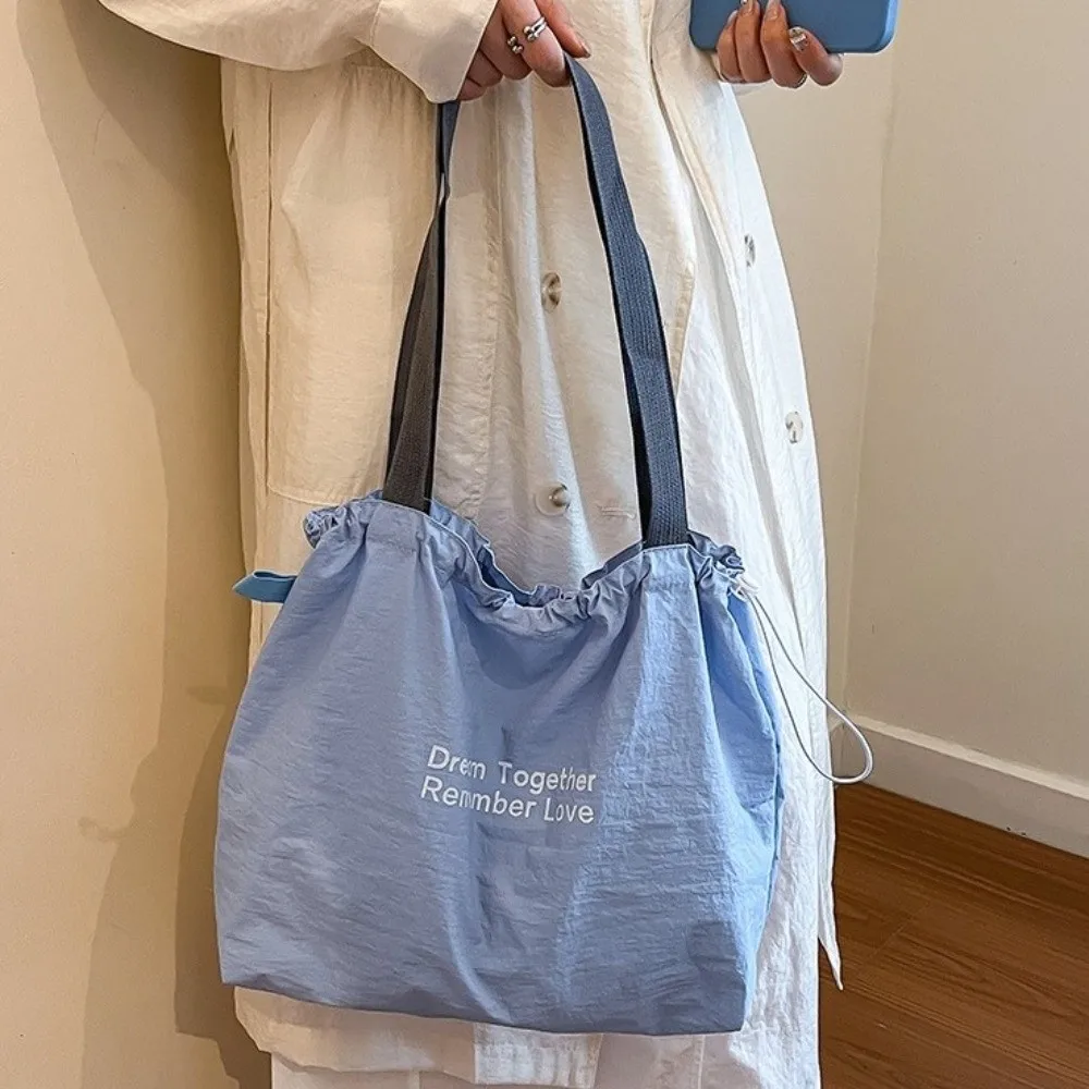 

Letter Shoulder Bucket Bag Large Capacity Magnetic Buckle Drawstring Tote Bag Korean Style Solid Color Shopping Handbag Women