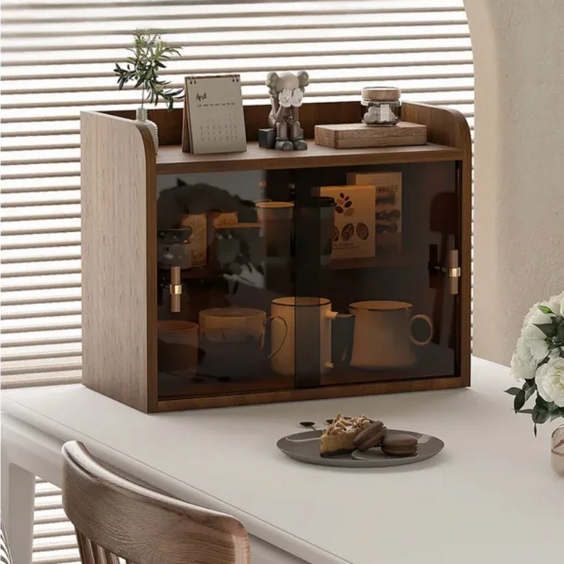Elegant Black Walnut Tea Set Rack Desktop Dustproof Cabinet Cup Storage Organizer for Home Use Tea Accessories Holder