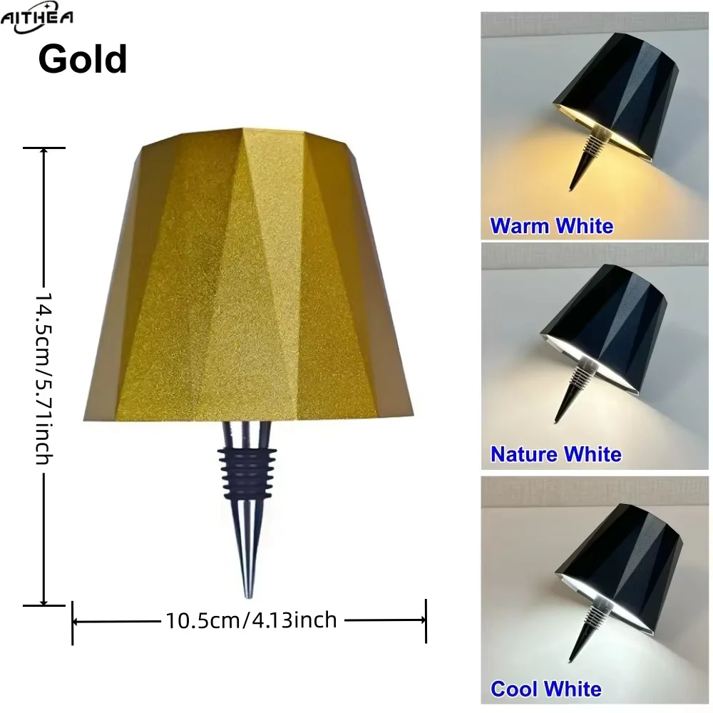 Lâmpada de Garrafa de Vinho LED Recarregável AITHEA com Controle por Toque de 3 Cores e Dimerização Progressiva, Luminária de Mesa e Luz Noturna