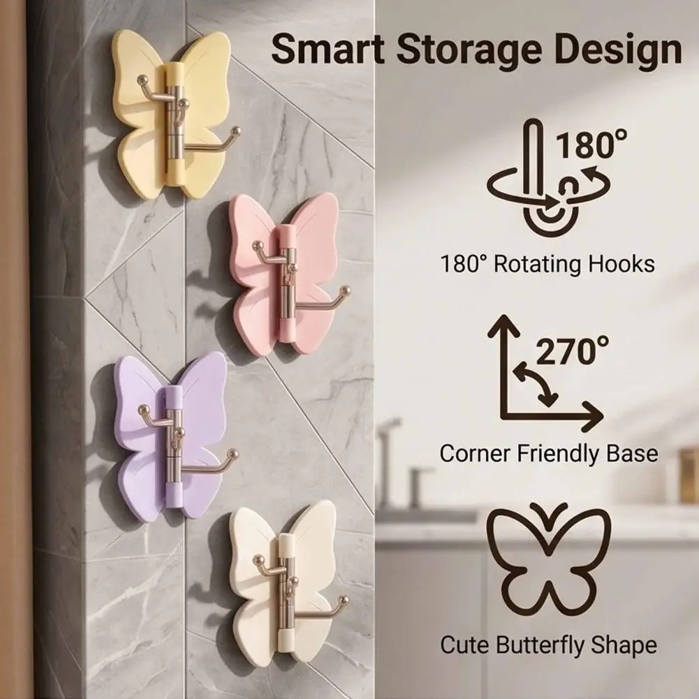 Light Luxury Small Butterfly Adhesive Hook Strong Load-Bearing No-Punching Transparent Kitchen Hanging Organizer