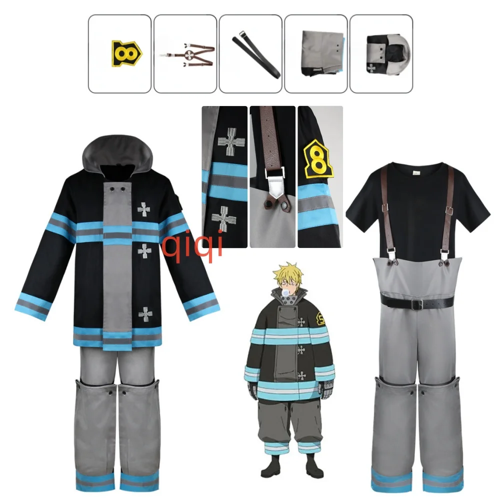 Shinra Kusakabe Costume Cappotto Pantaloni Giubbotti Fire Force Costume Cosplay Enen no Shouboutai Vigili del Fuoco Asa Boiru Uniforme Uomini Ragazzi