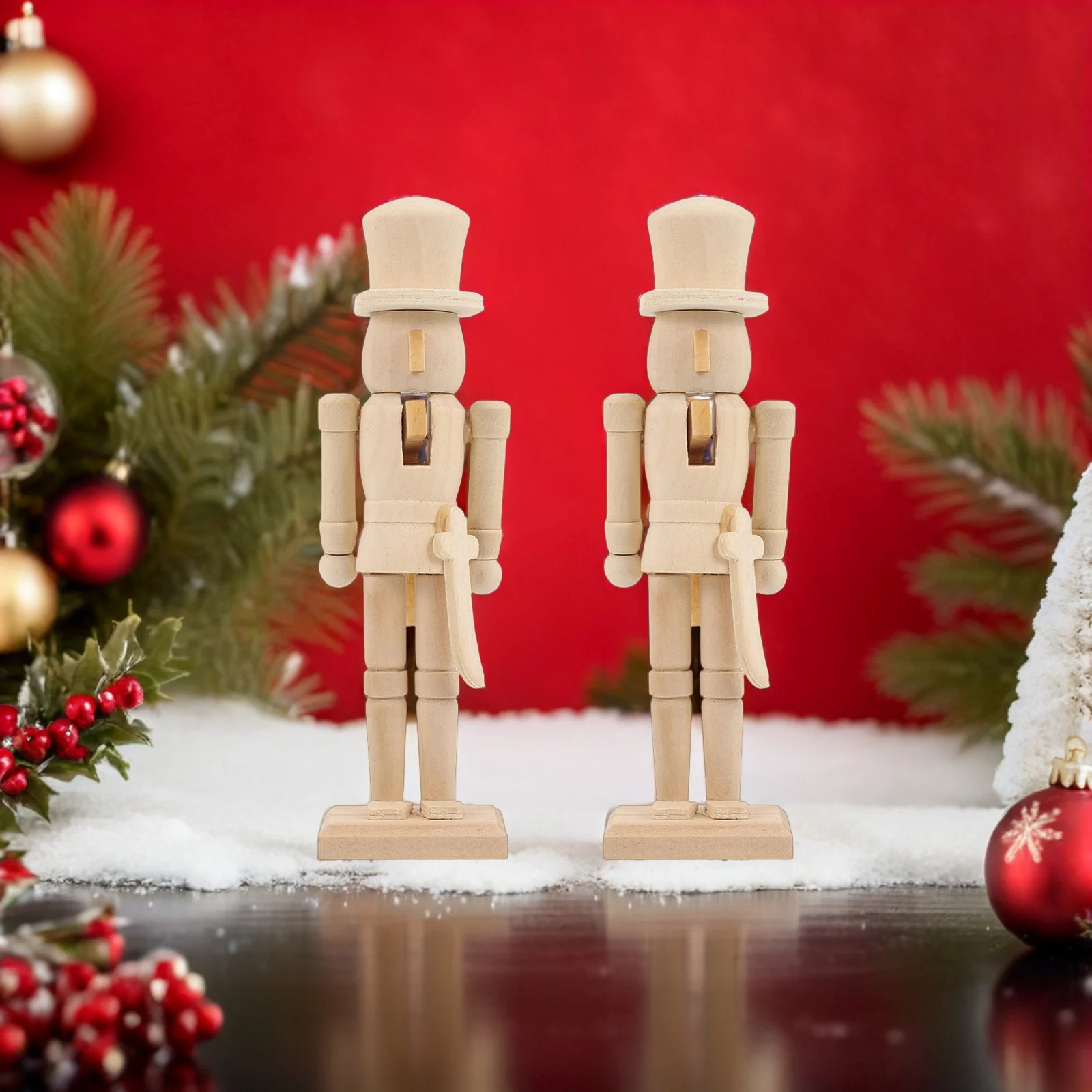 

2Pcs Christmas Wooden Nutcracker Unpainted DIY Craft for House Car Office Indoor Outdoor Decoration Festive Ornament