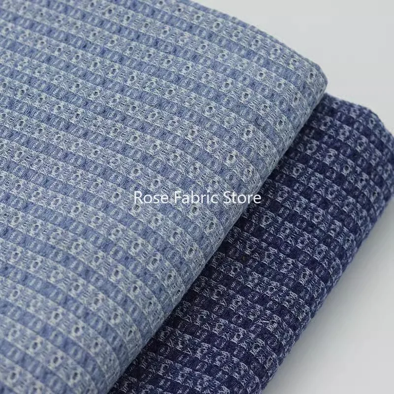 

1 Meter Textured Jeans Fabric Imitation Tweed Small Jacquard Indigo Blue DEnim Fabric DIY Sewing Coat Blazer Bags Tissus Telas
