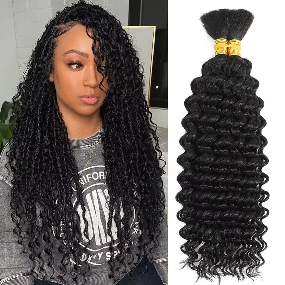 

Curly Bulk Braiding 100% Human Hair Boho Braids Human Hair 3 4 Bundle Deep Wave No Weft Weave Bundle Hair Water Wave Extensions