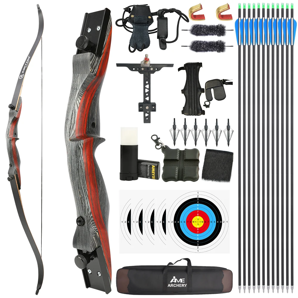 50Ibs Archery Recurve Bow Set Laminated Maple Limbs 28inch Draw Length for Hunting 6 Arrows Hunting Shooting Outdoor Sports