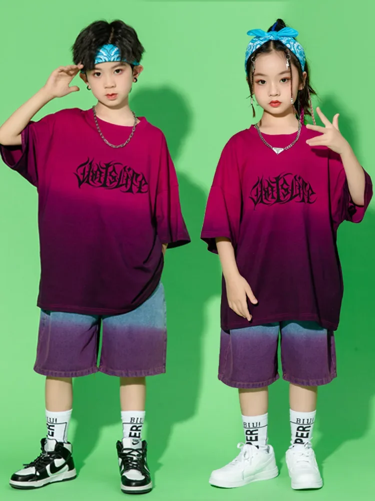 Kinder Hip Hop Kleidung Farbverlauf T-shirt Tops Kurze Hosen für Mädchen Jungen Tanz Kostüm Kleidung