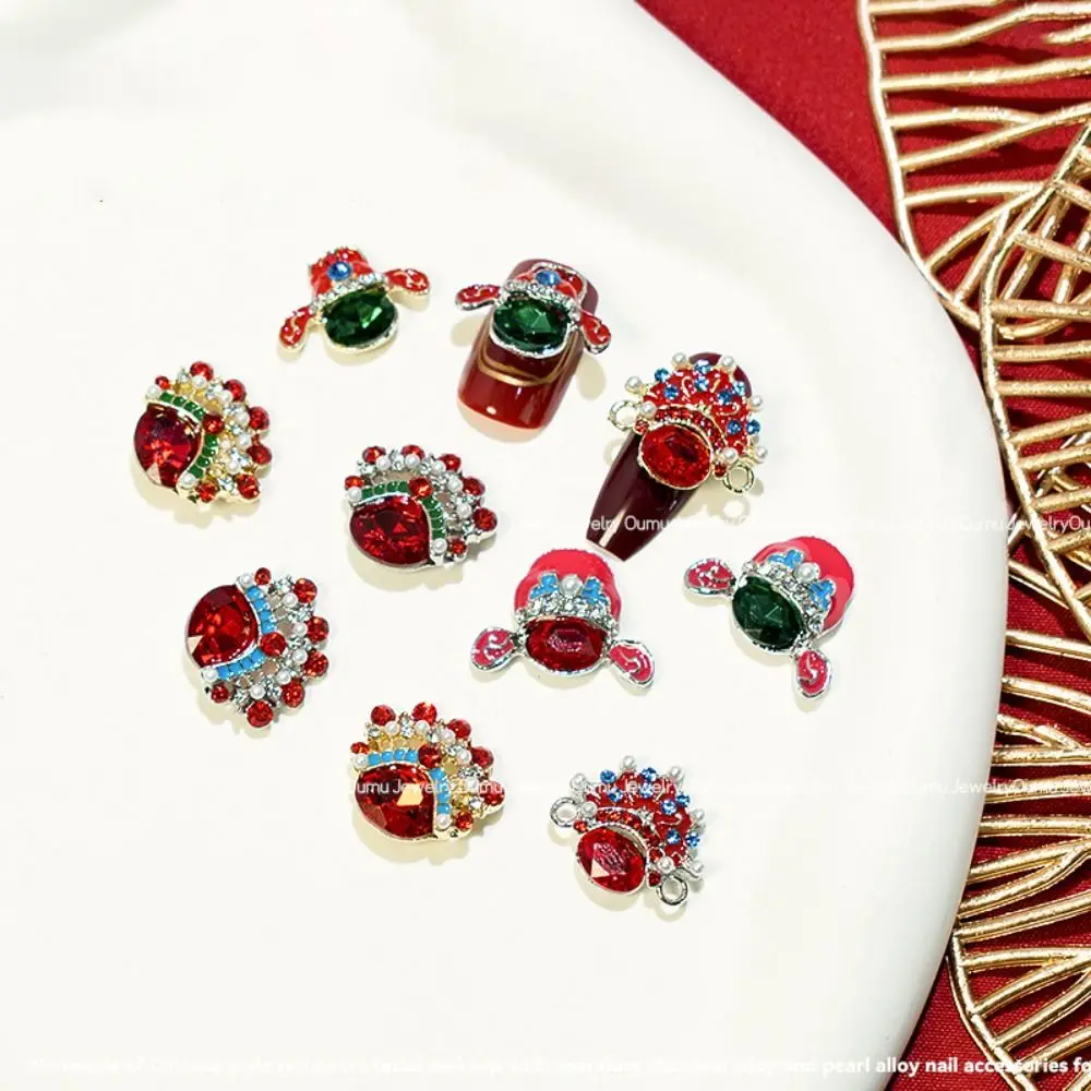 

3D Pearl Beijing Opera Nail Art Accessory Facial Mask Premium New Year Nail Art Ornament Sparkle Red Opera Mask