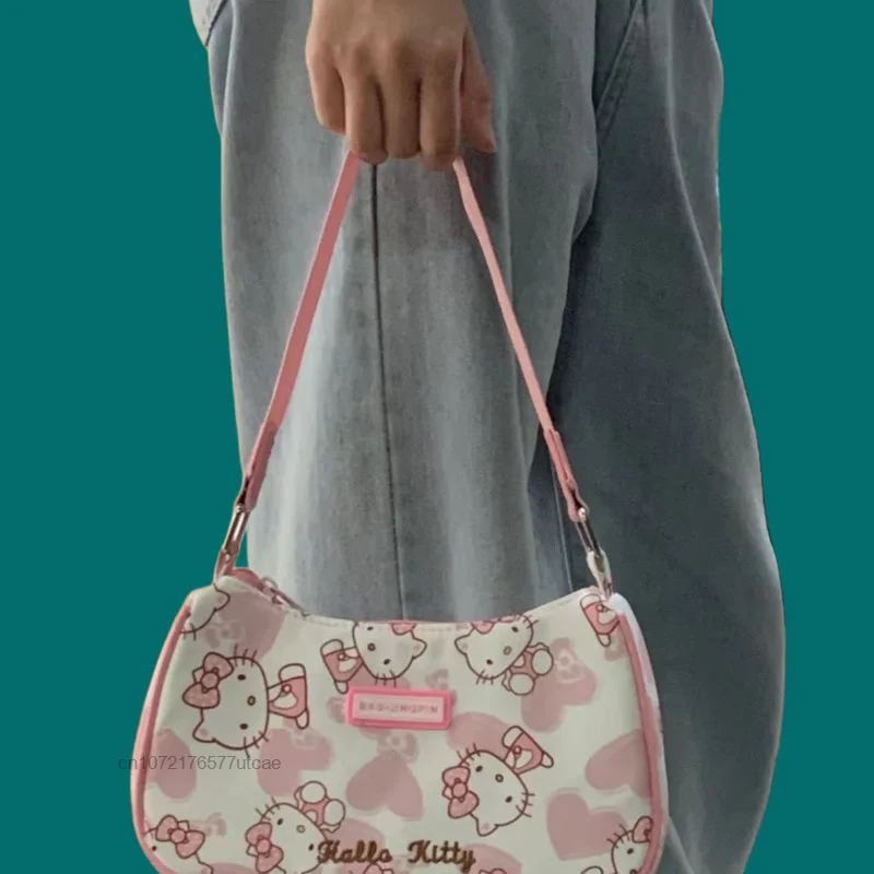 Sanrio Hello Kitty nowa urocza kreskówka torba typu Hobo damska torebka na suwak torebka na ramię mała torebka kreskówka torba pod pachami