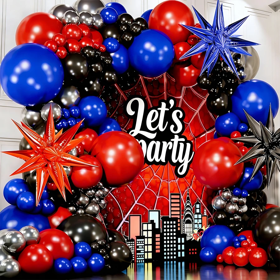 Spider Theme Party Decoration Black Red Blue Latex Balloons Garland Arch Kit for Super Hero Spidy Birthday Men Backdrop Supplies