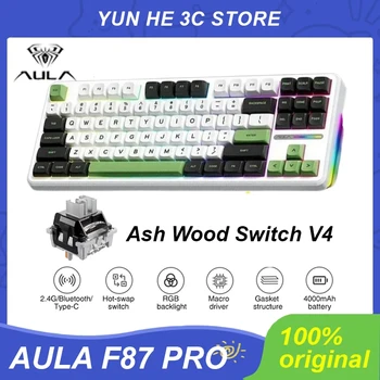 Aula F87 Pro 기계식 키보드, 유선, 2.4g, 무선, 블루투스 3 가지 모드, 핫 스왑, RGB, Pbt 개스킷, 87 키, 맞춤형 게임용 키보드