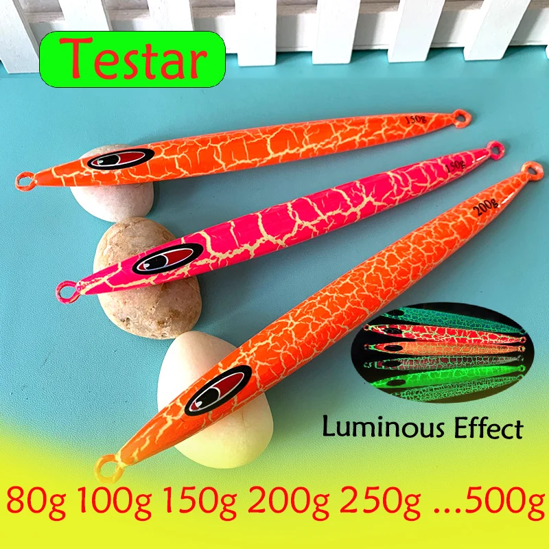 Testar Luminous Metal Jig Fishing Lure 80g 100g 150g 200g 250g 500g Speed Deep Fast Jigging Artificial Hard Bait for Tuna Pesca