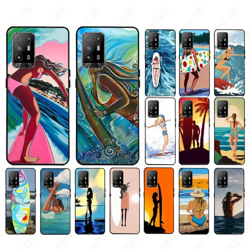 funda urfboard surfing art surf Girl Phone cover For OPPO A94 A74 A9 A5 A53 A73 A57 A76 A96 A54 A78 A95 A98 A72 5G Cases coque