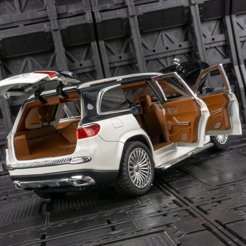 Modèle de véhicule tout-terrain en alliage mercedes-benz GLS600 1:24, jouet acousto-optique, porte et capot, coffre pouvant être ouvert