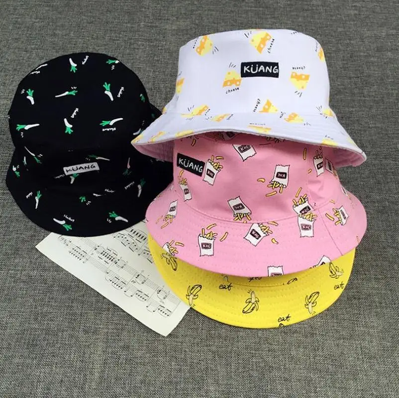 

Water Bucket Hat Men Women Summer Cap Banana Print Yellow Hat Hip Hop Fishing Fisherman Hat