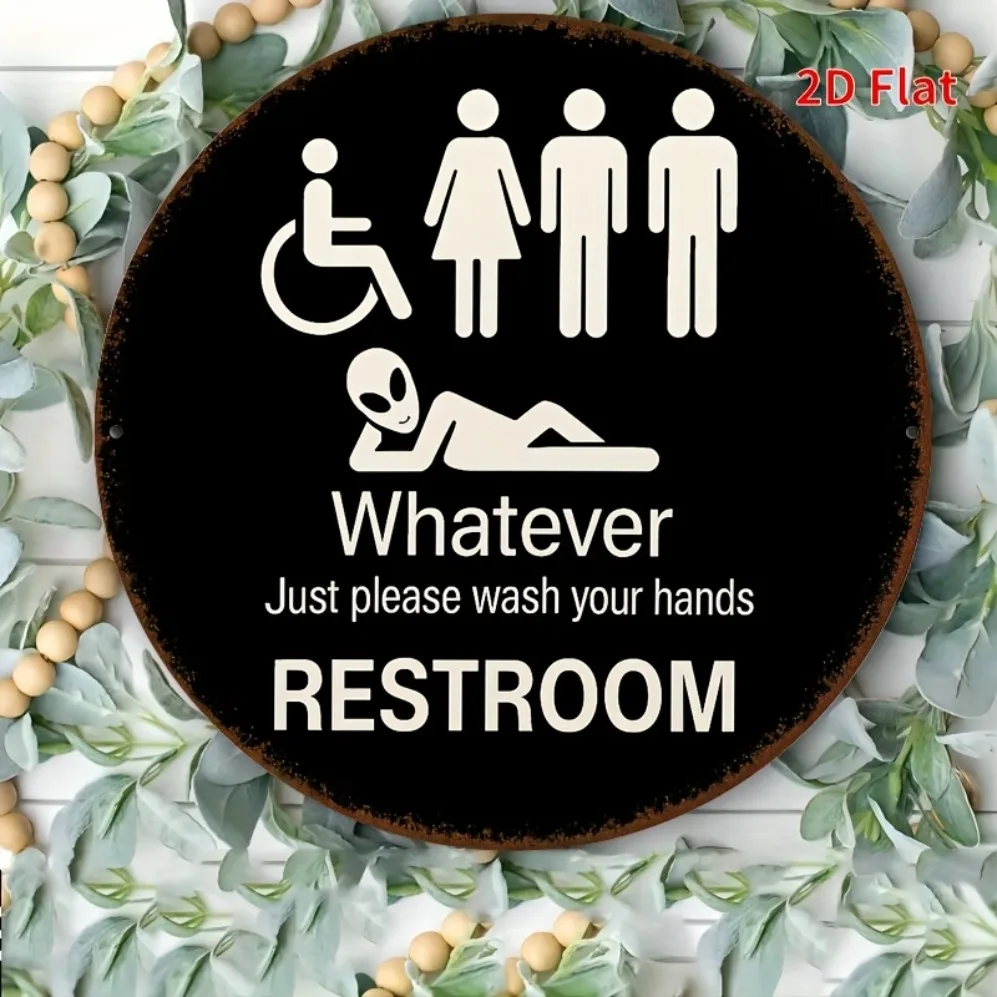 

2D Flat"RESTROOM" with Handwashing Reminder, Decor for Transgender - High-Quality, Vintage Style, as a Novelty Gift, Room Deco