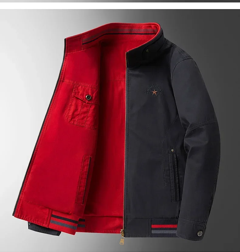 

Spring and Autumn New Men's Jacket Stand Collar 100% High Quality Cotton Reversible Casual Loose Fit Jacket M-4XL 2025