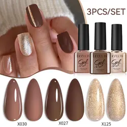LILYCUTE 7 ml 3 stks/set Rood Bruin Nagel Gel Polish Glitter Naakt Kleur Semi Permanente UV Gel Langdurige voor Nail Art Manicure DIY