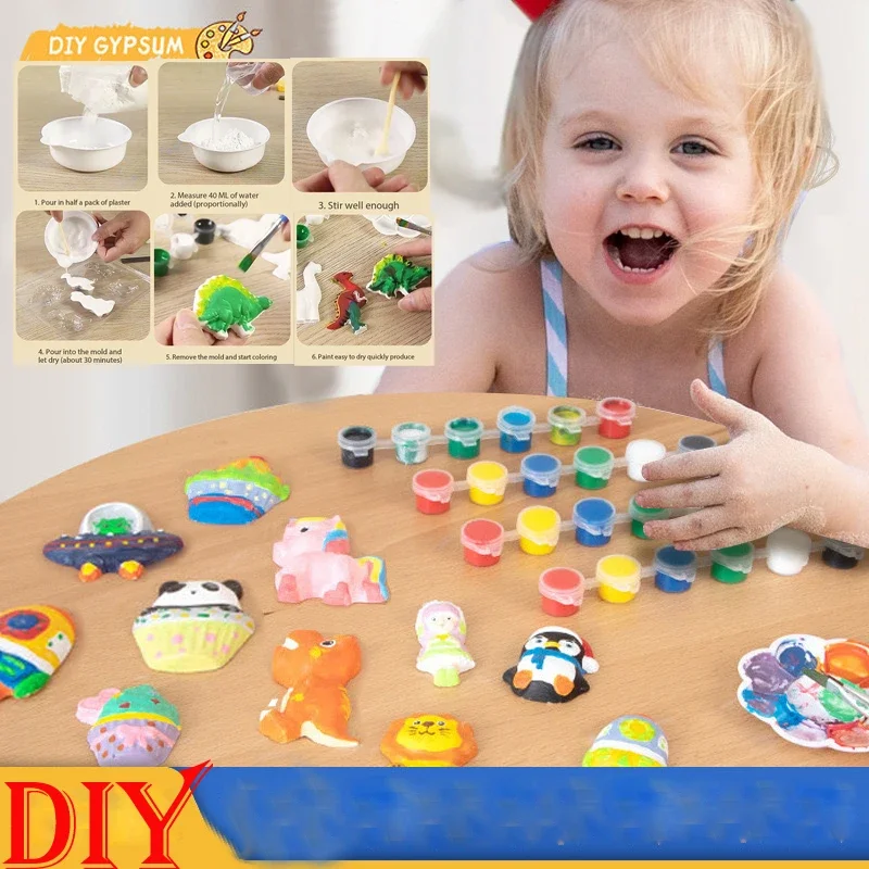 Plaster Painting Set Creativity Children Creative DIY Plaster Mold Full Set Handcrafted Painting Coloring Pigment  DIY Toys Gift