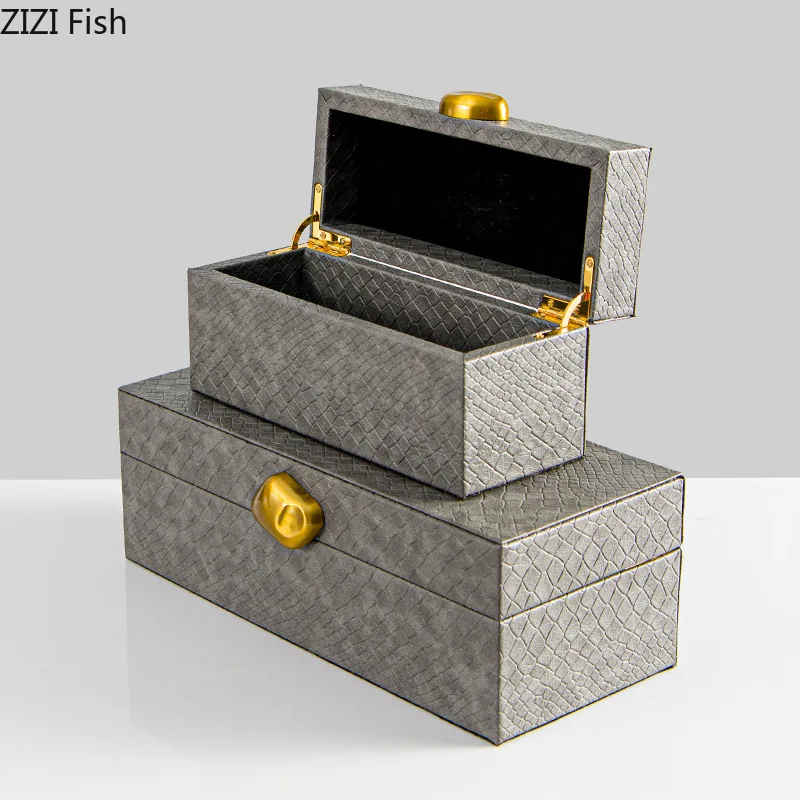 

Grey Leather Jewelry Box Storage Box Rectangular Wooden Boxes Ornament Jewelry Tray Display Rack Desktop Organizer Storage Bin