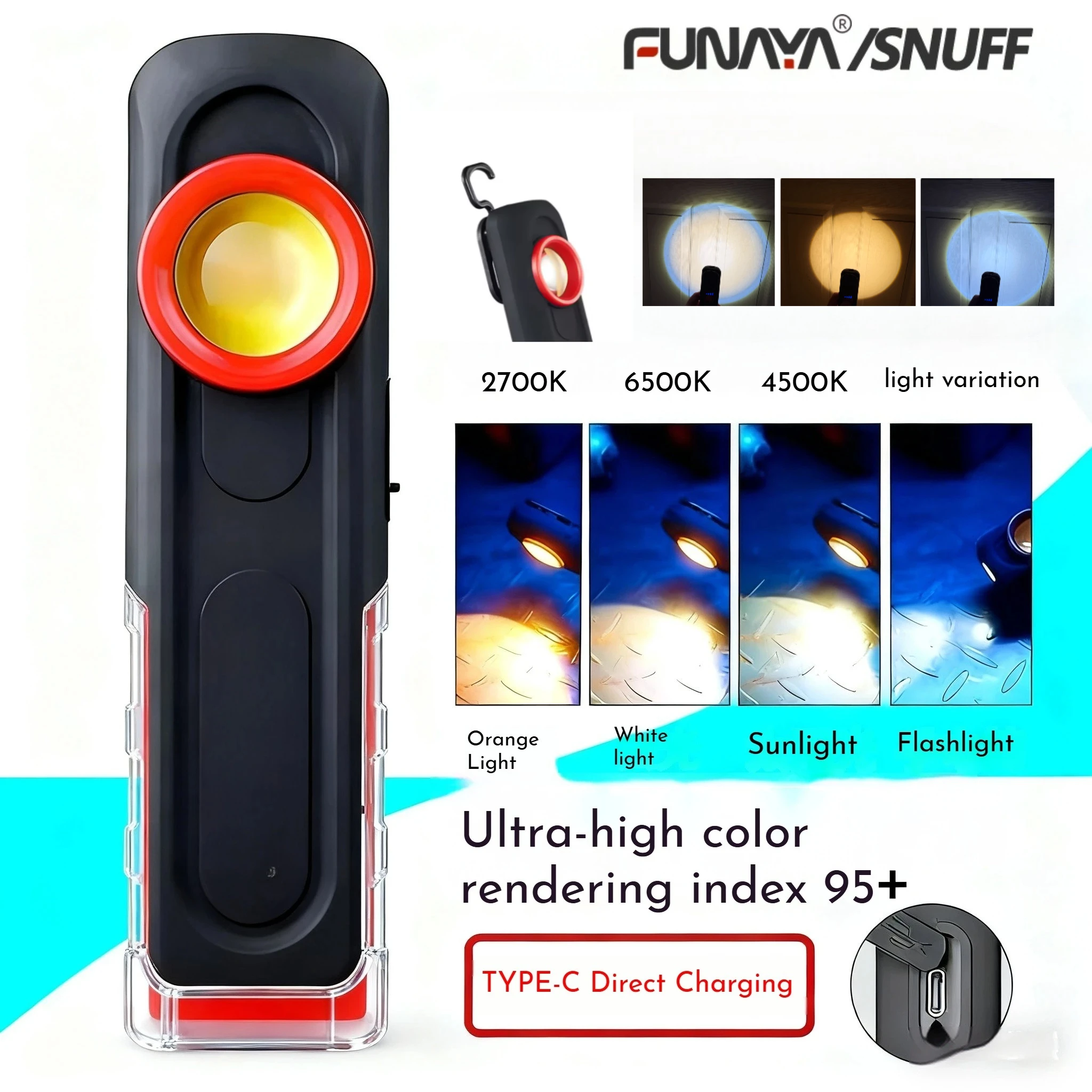 FUNAYA lampe de poche Portable outils de détail de voiture finition de peinture de voiture lampe balayage tourbillon poignée magnétique Multi lumières de travail de réparation automobile